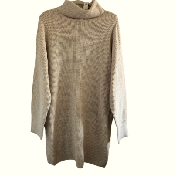 NWT Aerie Cozy Up Cowell Neck Waffle Mini Sweater Dress Heathered Oatmeal L - Picture 3 of 7